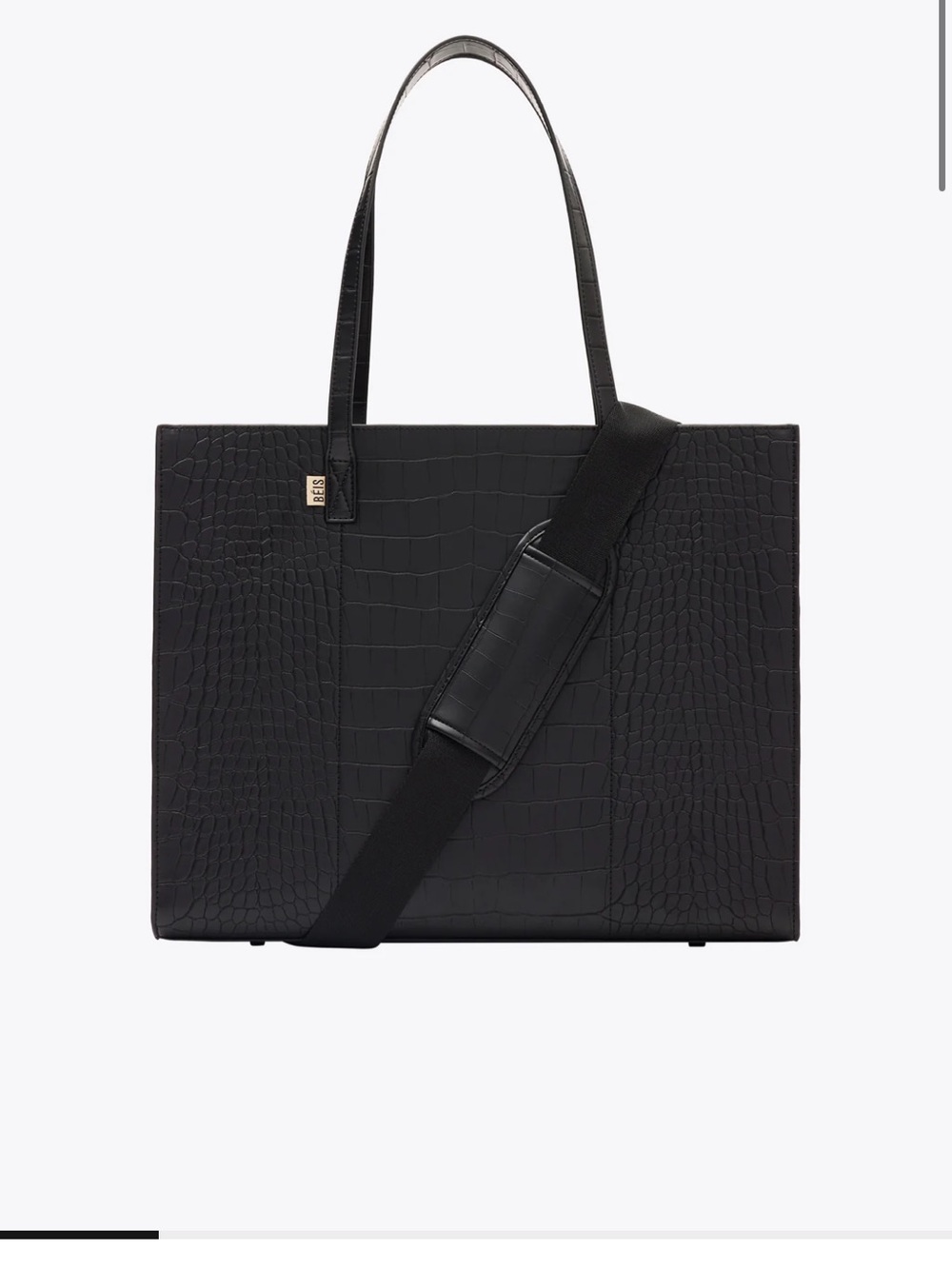 Women’s Black Croc-Embossed Tote with Shoulder Strap - Picture 1 of 5